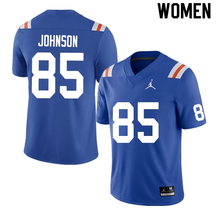 NCAA Florida Gators Kevin Johnson Women's #85 Nike Blue Throwback Stitched Authentic College Football Jersey PZP1864RP